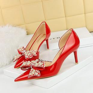 Red Bow & Pearl Statement Bow Heels