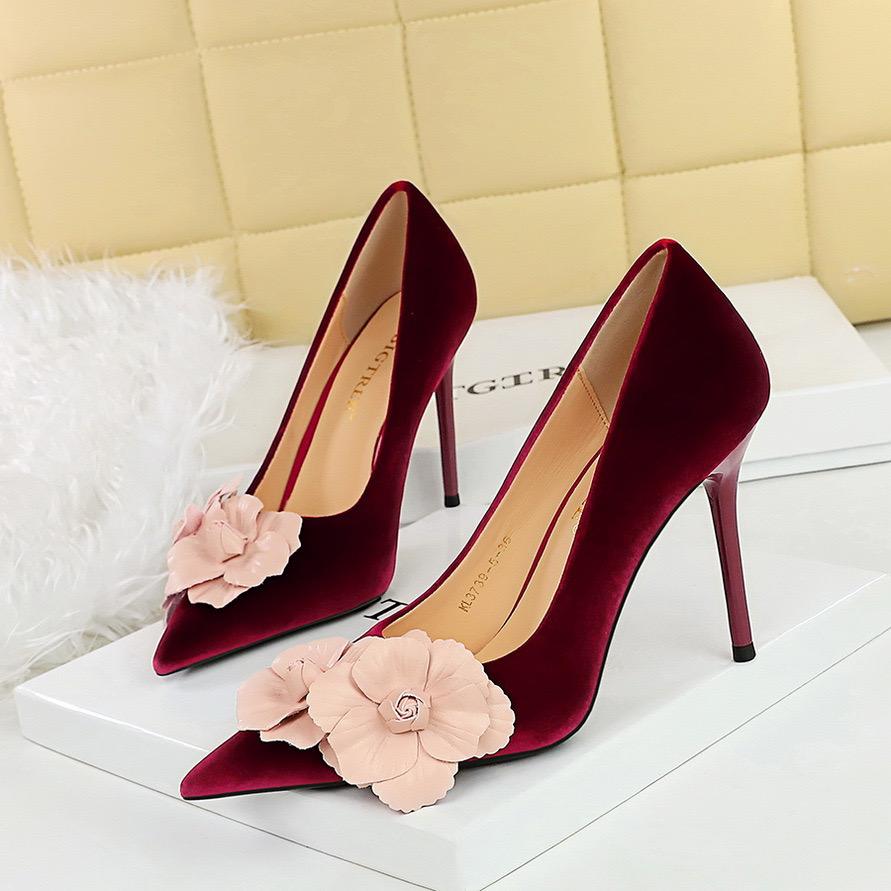 Suede Flower Design Heels