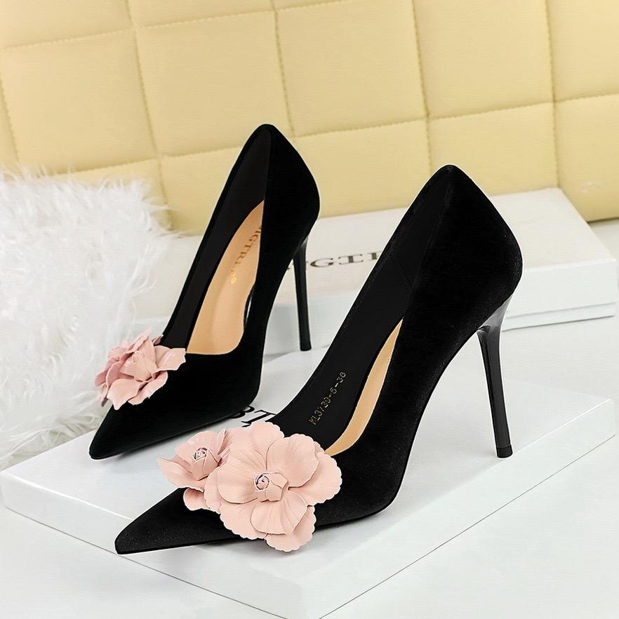 Suede Flower Design Heels